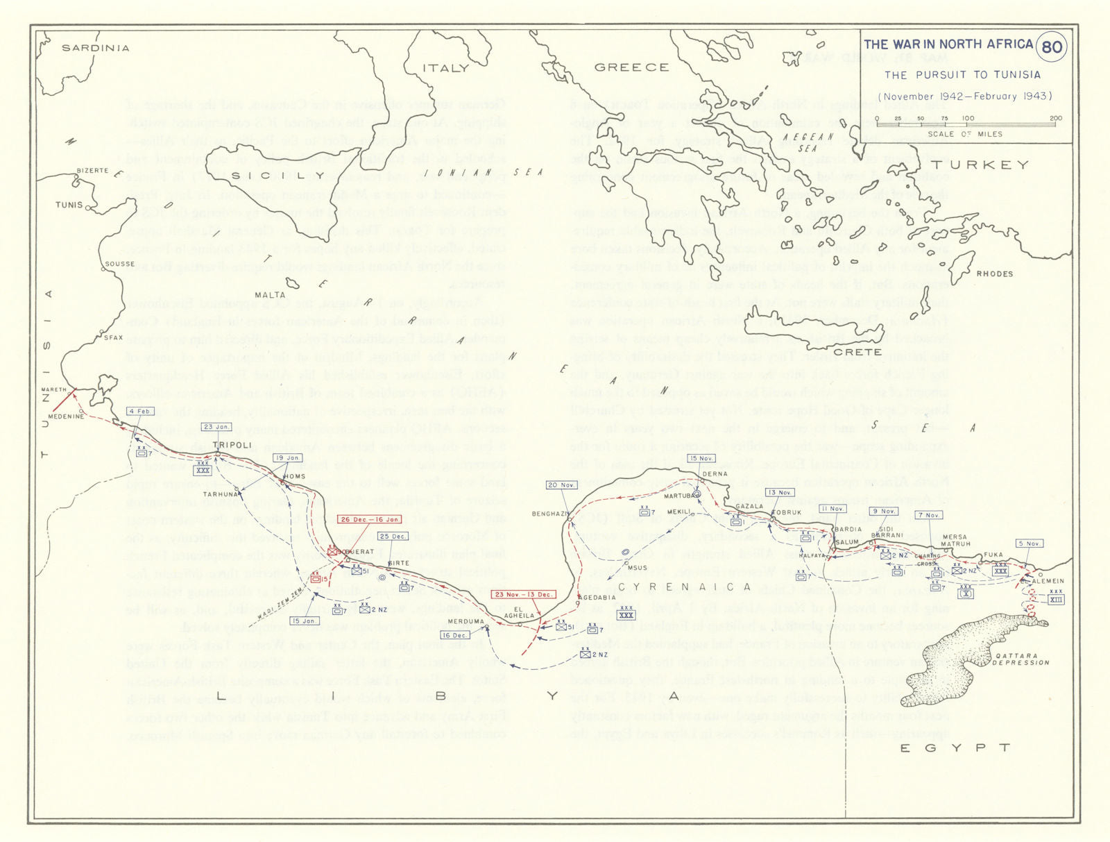 World War 2. North Africa. Nov 1942-Feb 1943 Pursuit to Tunisia 1959 old map